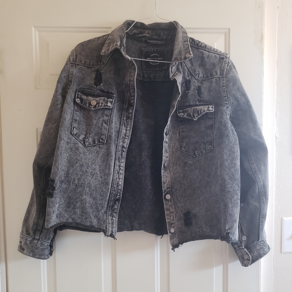 Black distressed denim jacket